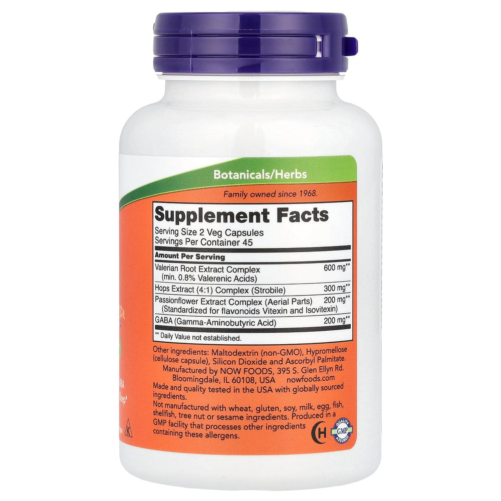 NOW Foods Sleep capsules closeup, easy nightly use for rest.