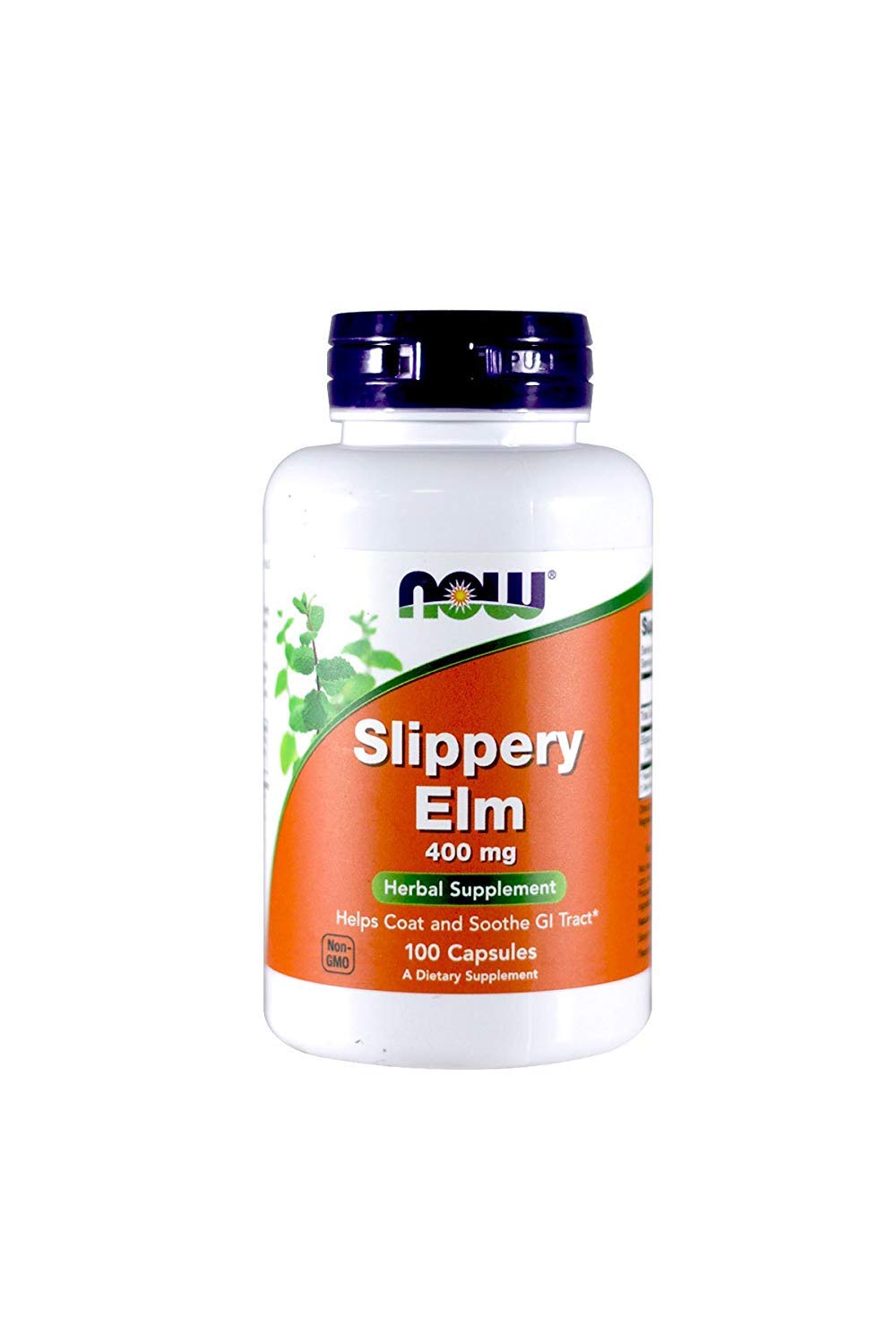 NOW Foods Slippery Elm 400mg capsules for GI comfort with traditional herbal use.