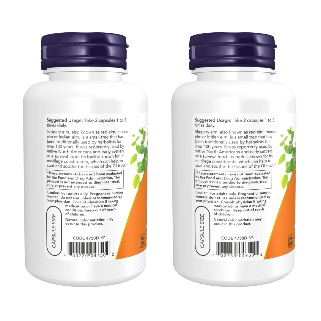 NOW Foods Slippery Elm pill organizer included for scheduling.