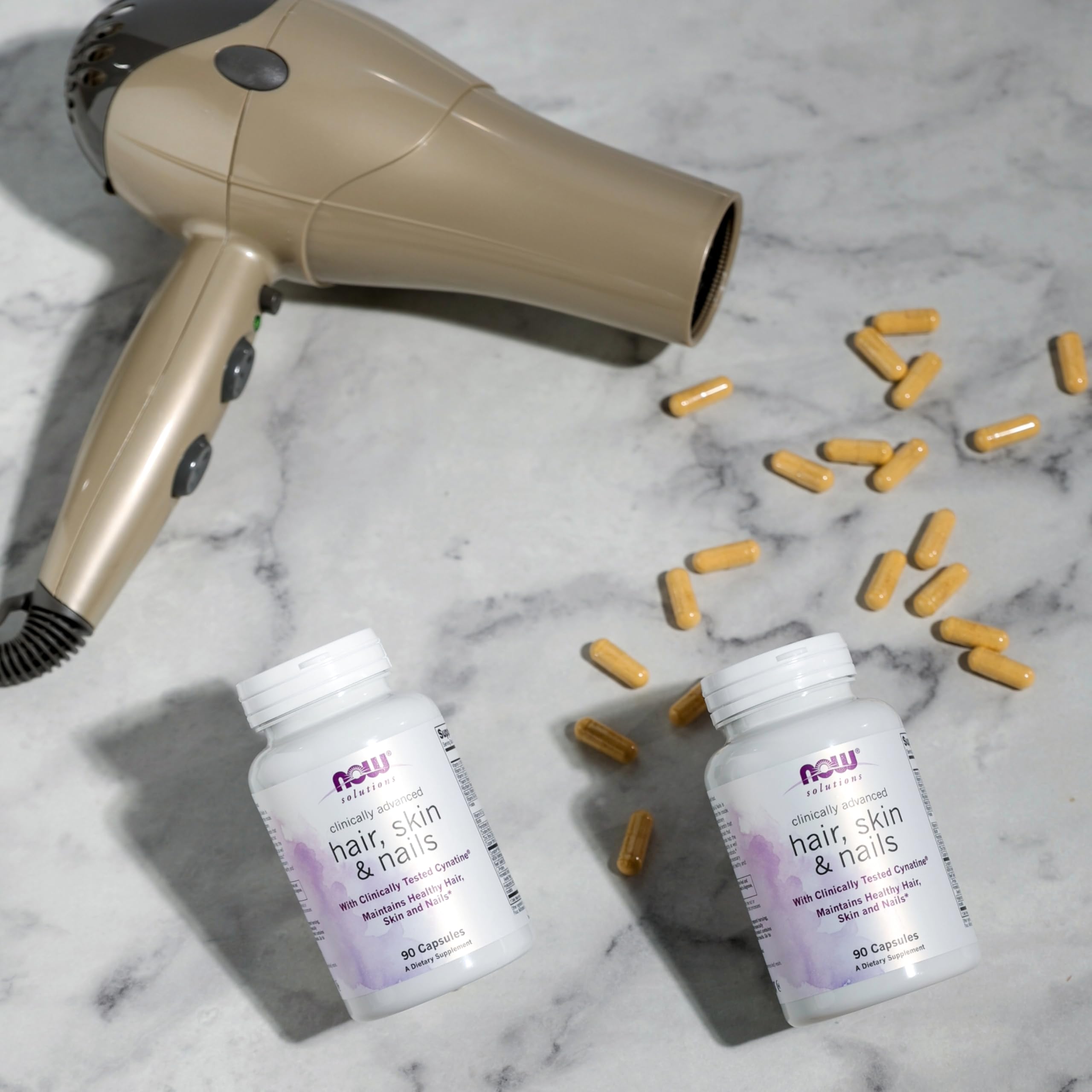 NOW Foods Cynatine HNS capsules on a countertop for easy daily use.