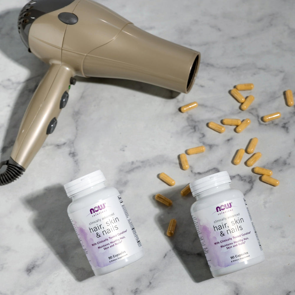 NOW Foods Cynatine HNS capsules on a countertop for easy daily use.