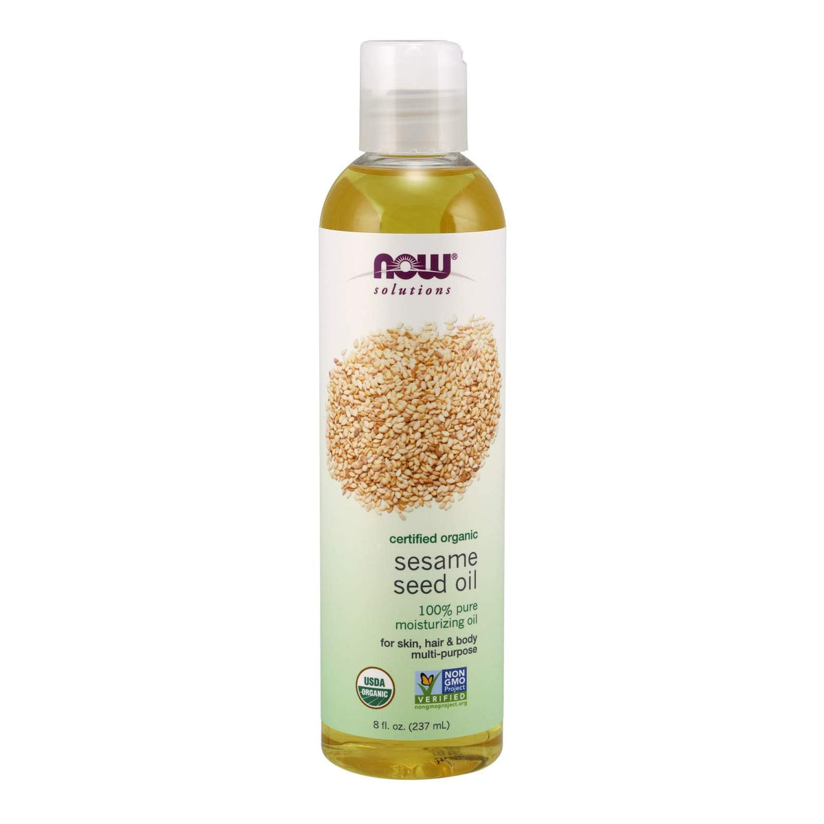 NOW Foods Sesame Seed Oil 8oz bottle for skin and hair hydration