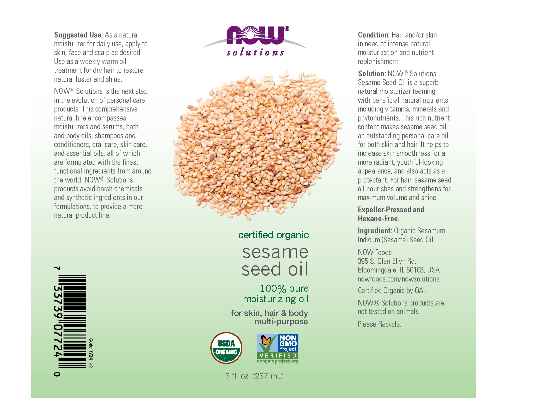 NOW Foods Sesame Seed Oil on skin for deep hydration