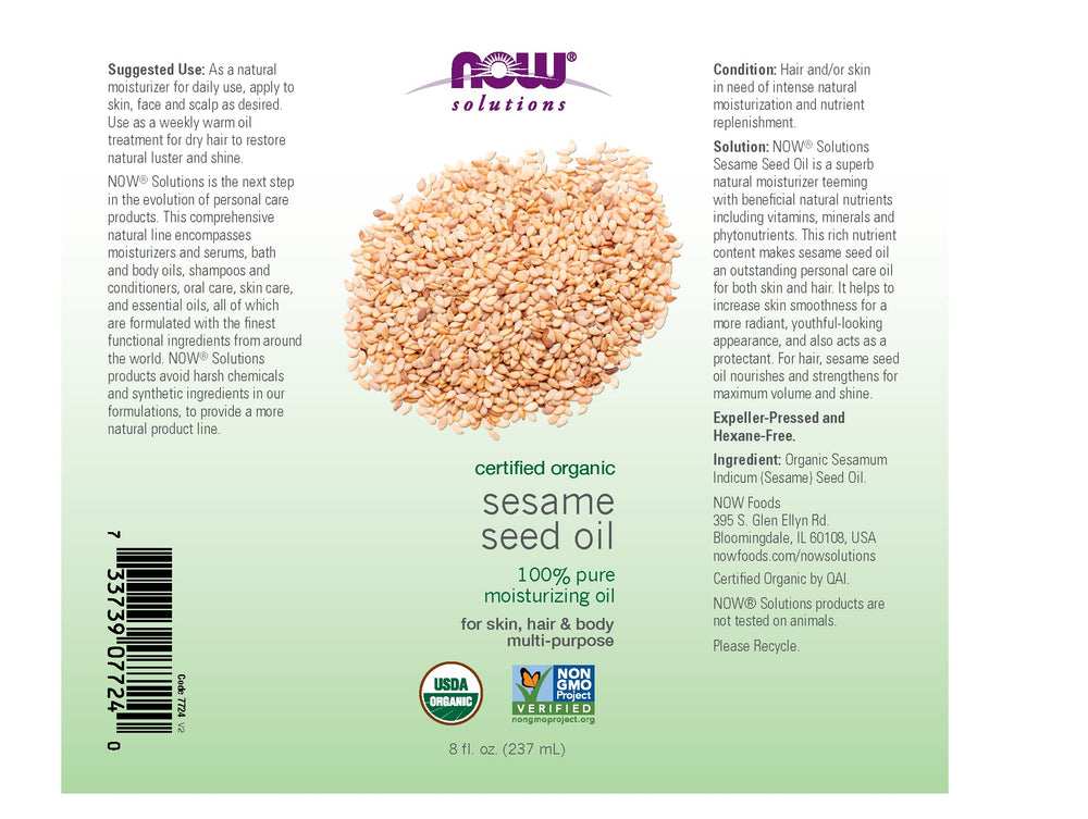 NOW Foods Sesame Seed Oil on skin for deep hydration