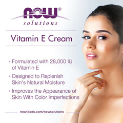 NOW Foods Vitamin E Cream ingredient panel featuring wheat germ oil.