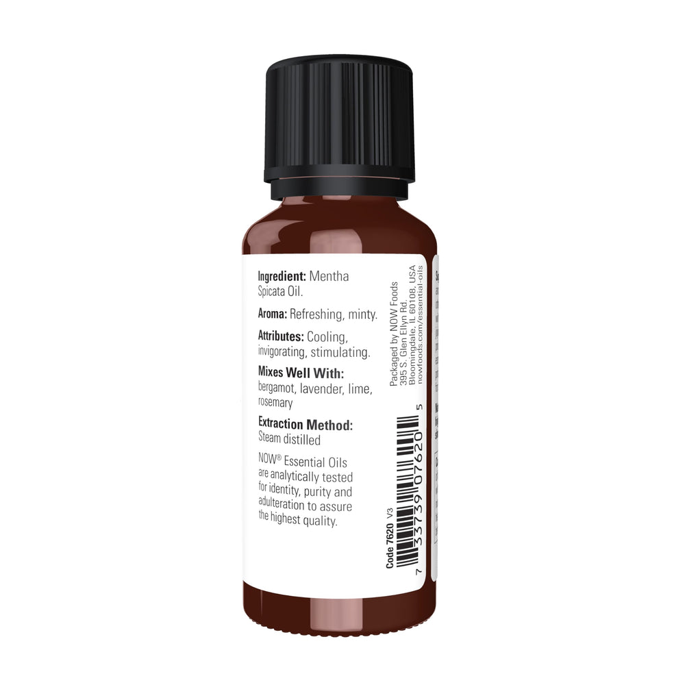 NOW Foods Spearmint Oil diffuser scene with a minty, invigorating aroma