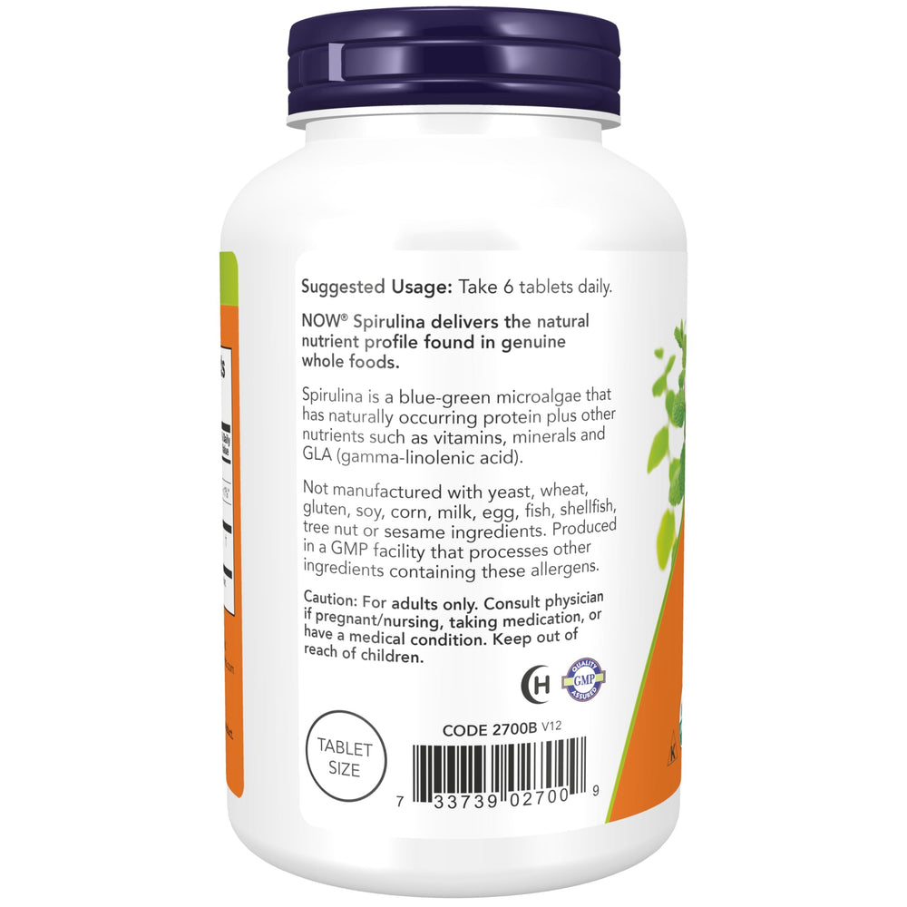 NOW Foods spirulina non-GMO vegan kosher: plant-based nutrients for everyday wellness.