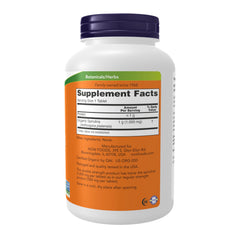 NOW Foods organic spirulina label highlighting certification and ingredients.