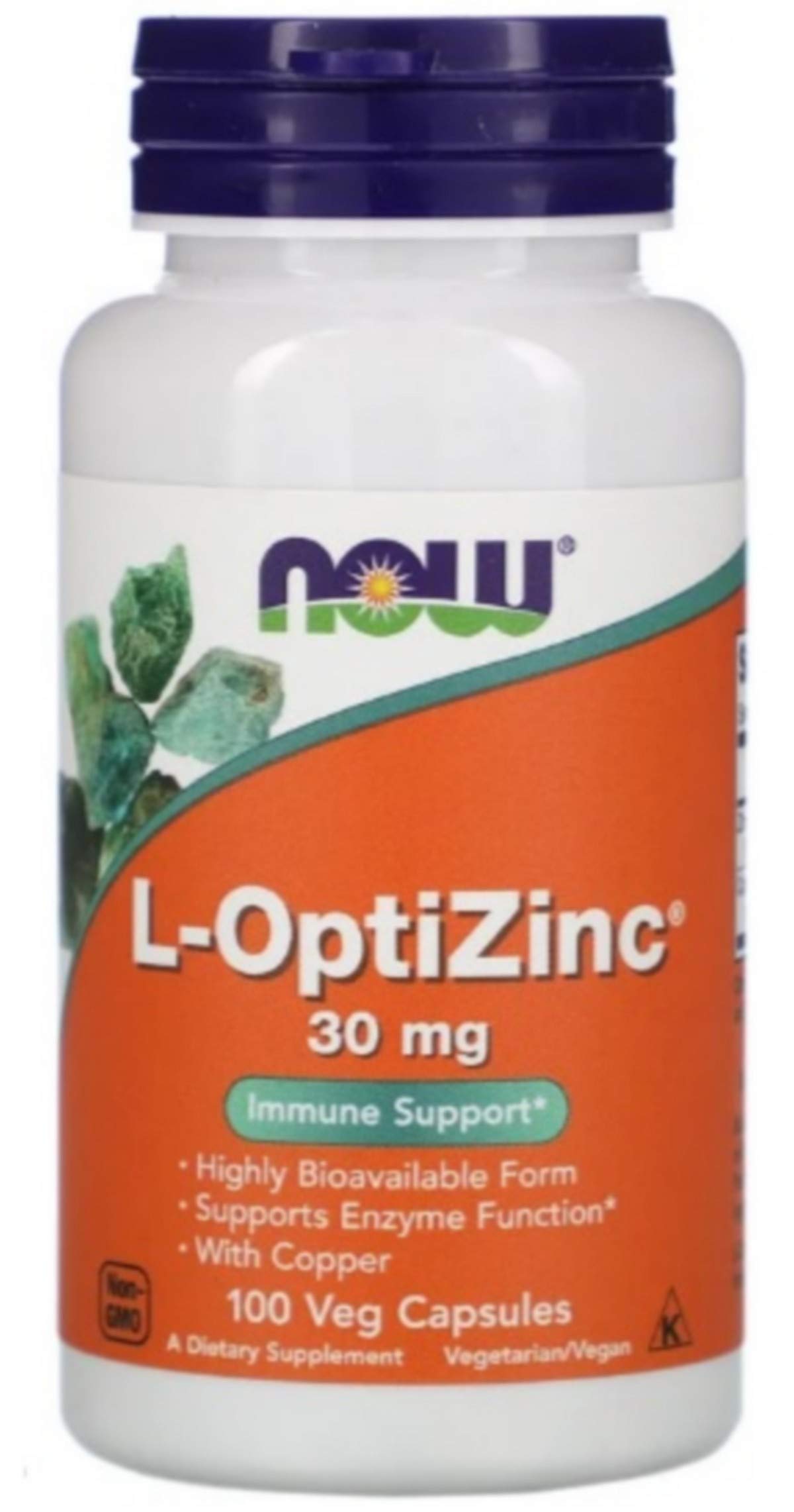 NOW Foods SPO Optizinc bottle front shows zinc-copper formula for daily immune support