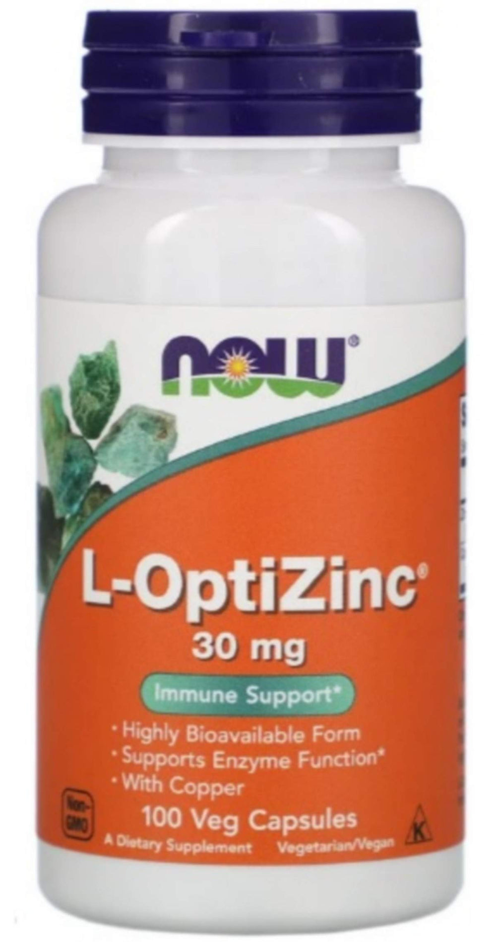 NOW Foods SPO Optizinc bottle front shows zinc-copper formula for daily immune support