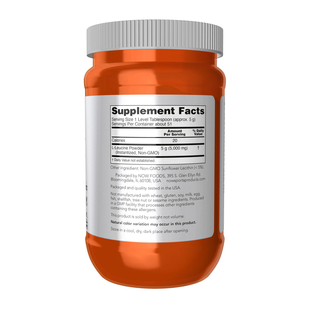 NOW Foods Leucine powder scoop included for precise measurement.