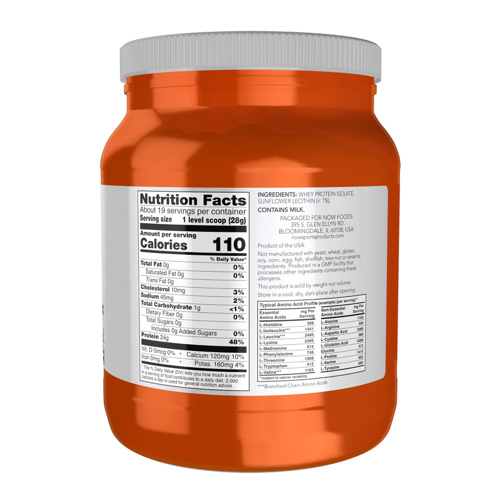 Unflavored NOW Foods protein powder label visuals ideal for versatile mixing.
