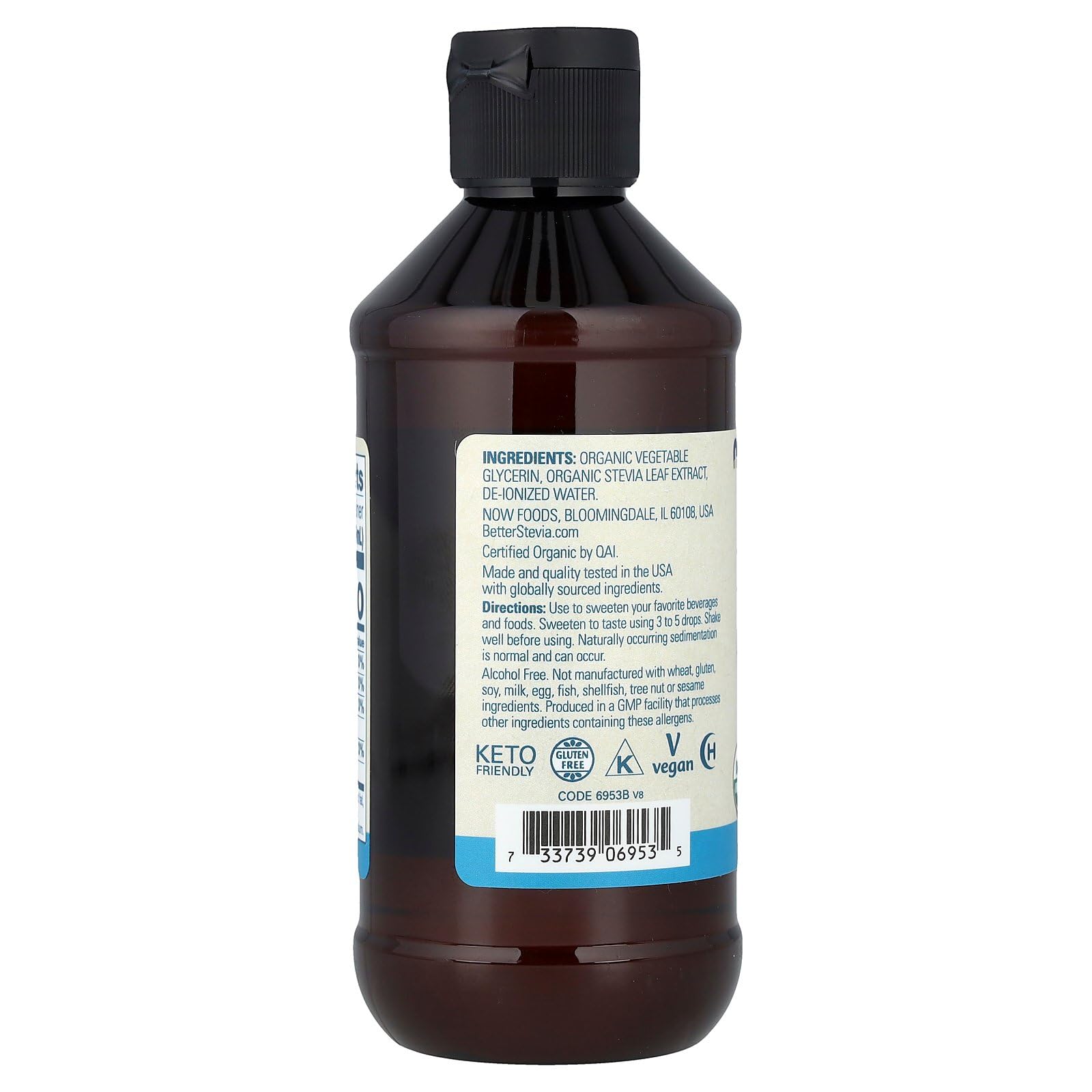 NOW Foods Stevia Glycerite dispensing cap, precise sweetening for coffee