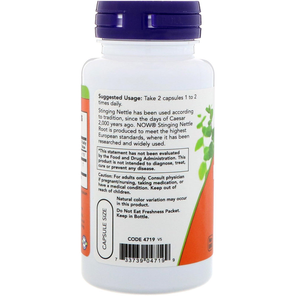 NOW Foods Stinging Nettle Root packaging shows trusted European-sourced formulation