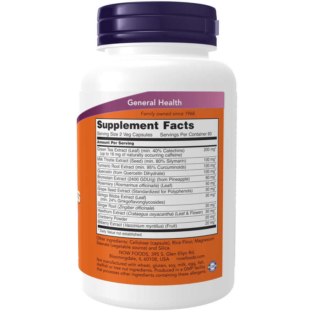 NOW Foods Super Antioxidants label closeup showing vegan-friendly formula details.
