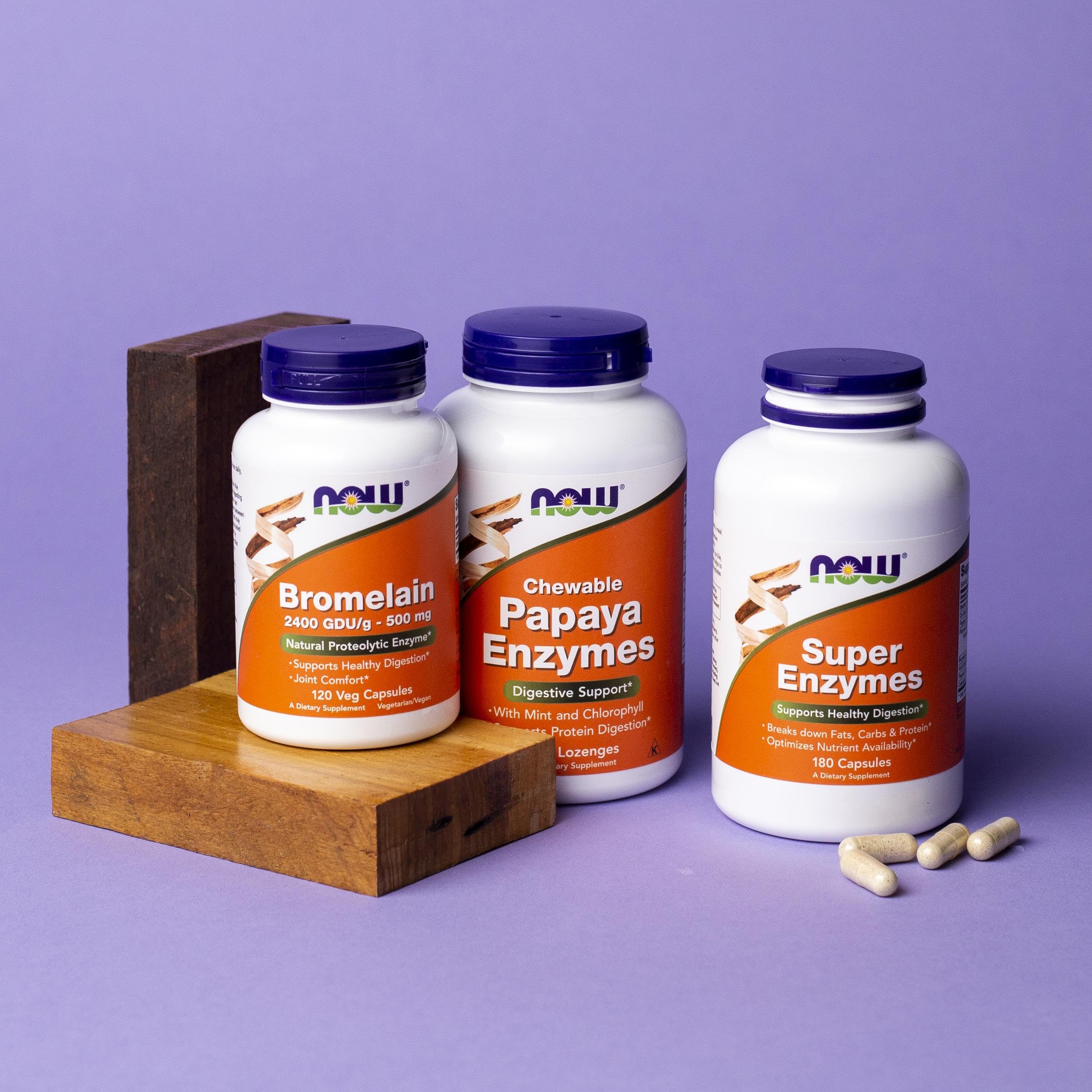 NOW Foods Super Enzymes etiqueta y botella muestran calidad GMP