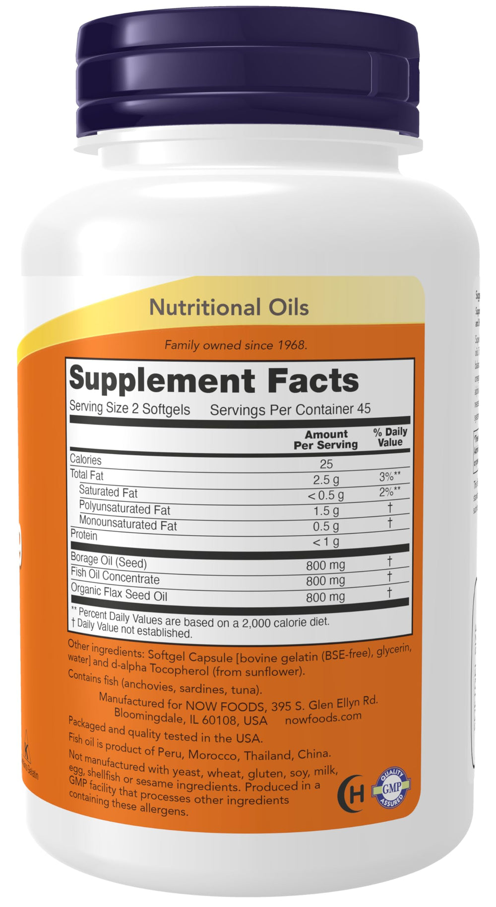 NOW Foods Super Omega 3-6-9 pour showing easy-to-swallow softgels for daily use