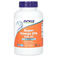 NOW Foods Super Omega EPA bottle with softgel capsules for daily omega-3 supplementation.