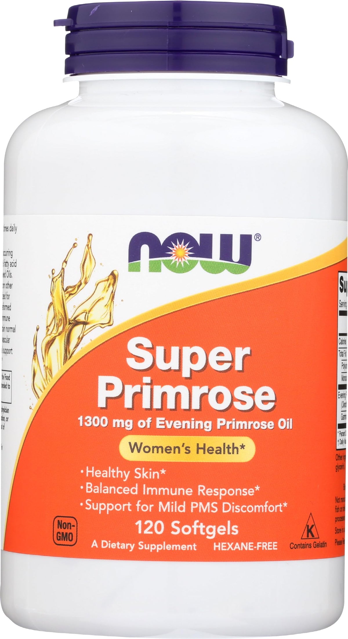 NOW Foods Super Primrose 1300mg front view bottle for daily wellness support