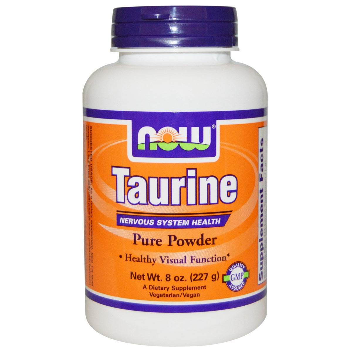 NOW Foods Taurine powder jar for convenient daily supplementation.