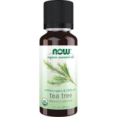 Now Foods Tea Tree Oil bottle pour for cleansing spaces.