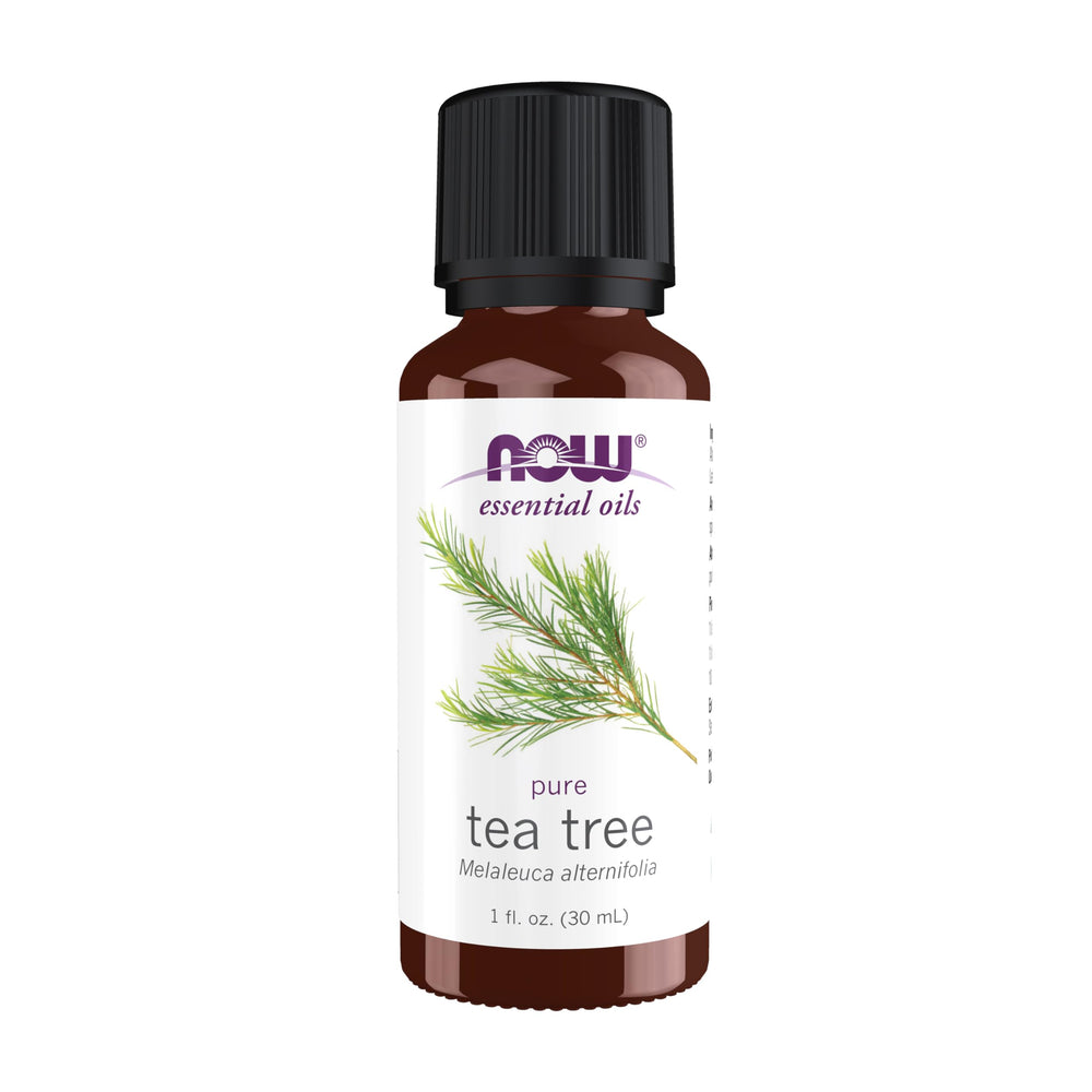 NOW Foods Tea Tree Oil bottle ready for aromatherapy to refresh air.
