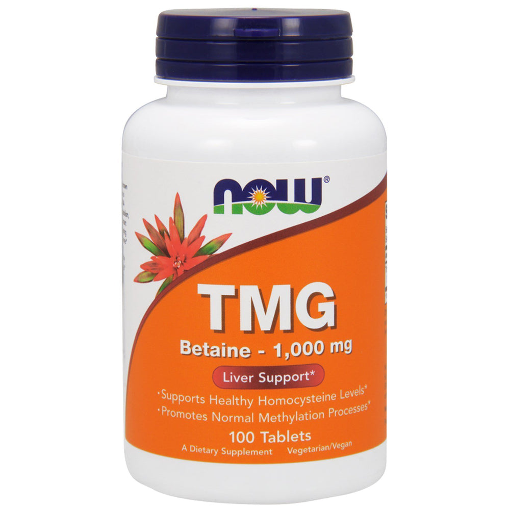 NOW Foods TMG 1000mg tablets bottle front view for homocysteine support