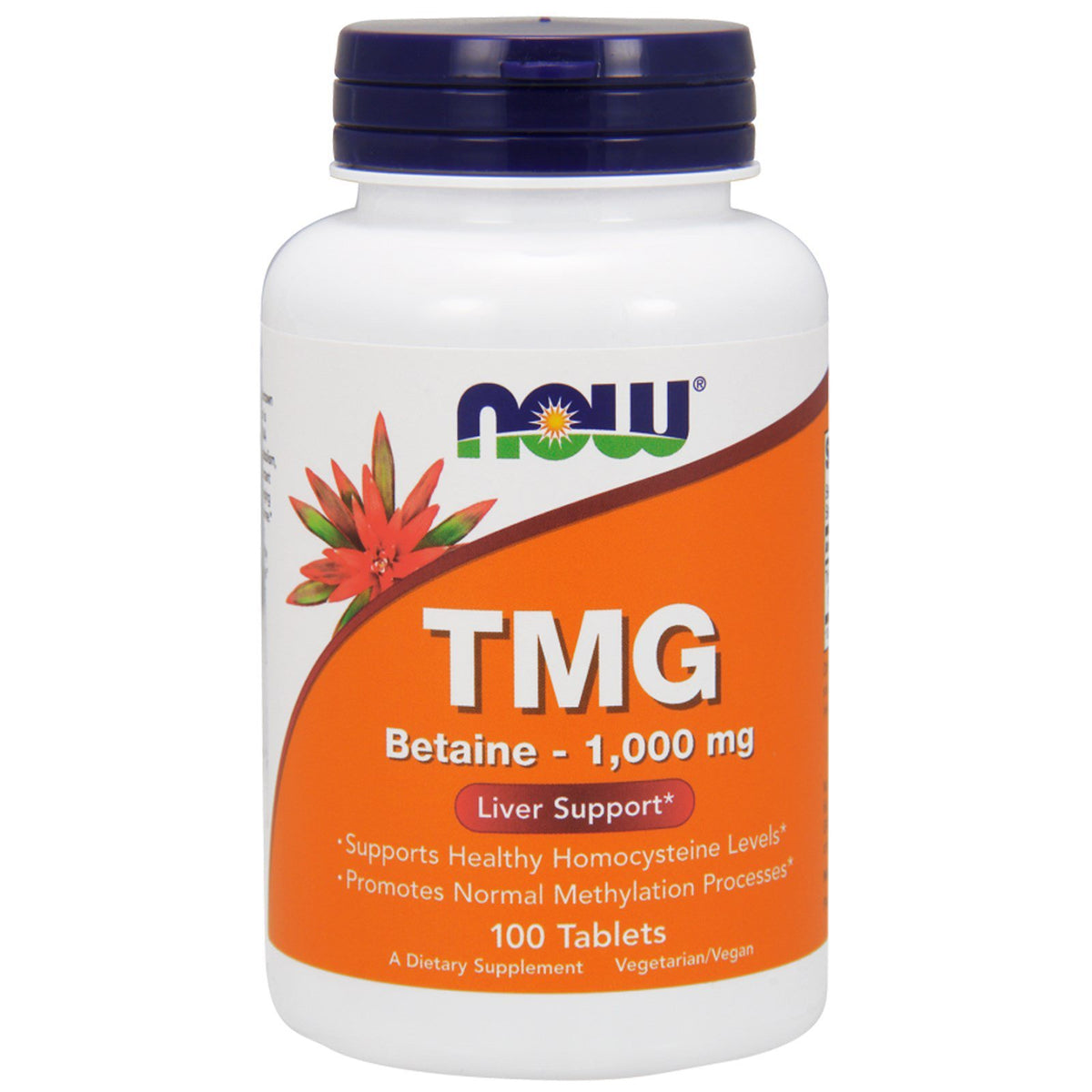 NOW Foods TMG 1000mg tablets bottle front view for homocysteine support