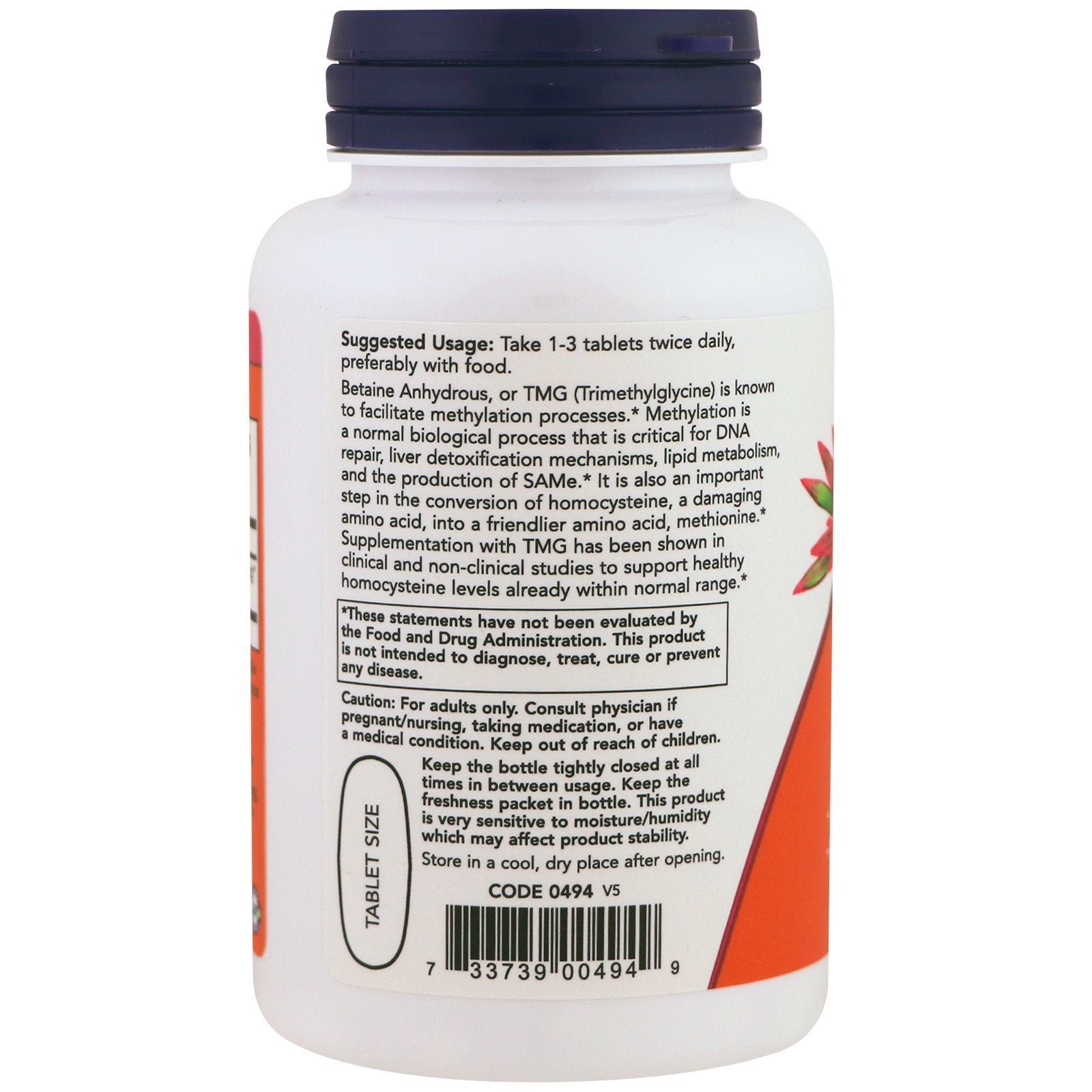 NOW Foods TMG 1000mg tablets pack-two box for convenient two-pack use