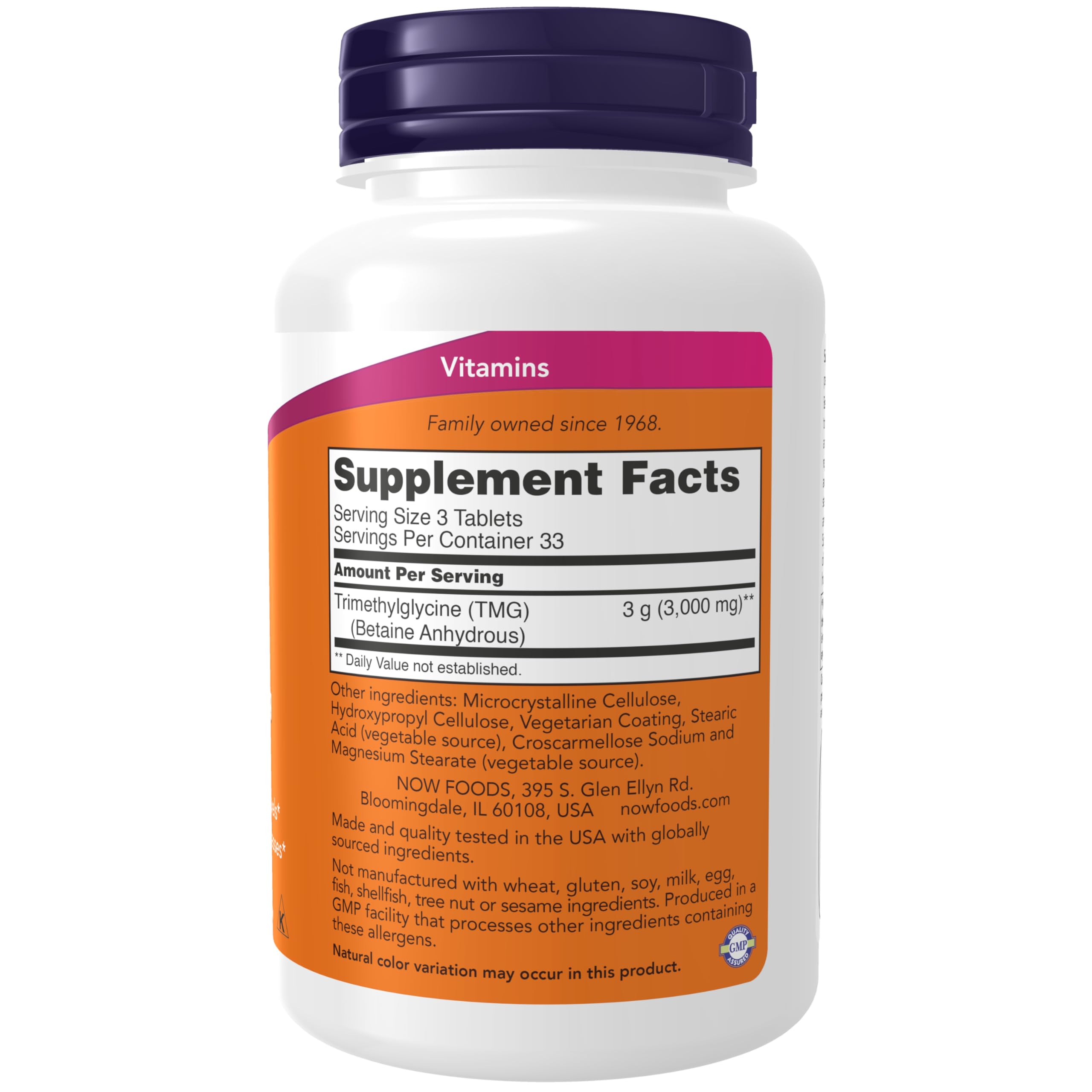 NOW Foods TMG Betaine en tabletas para metilación natural diaria.