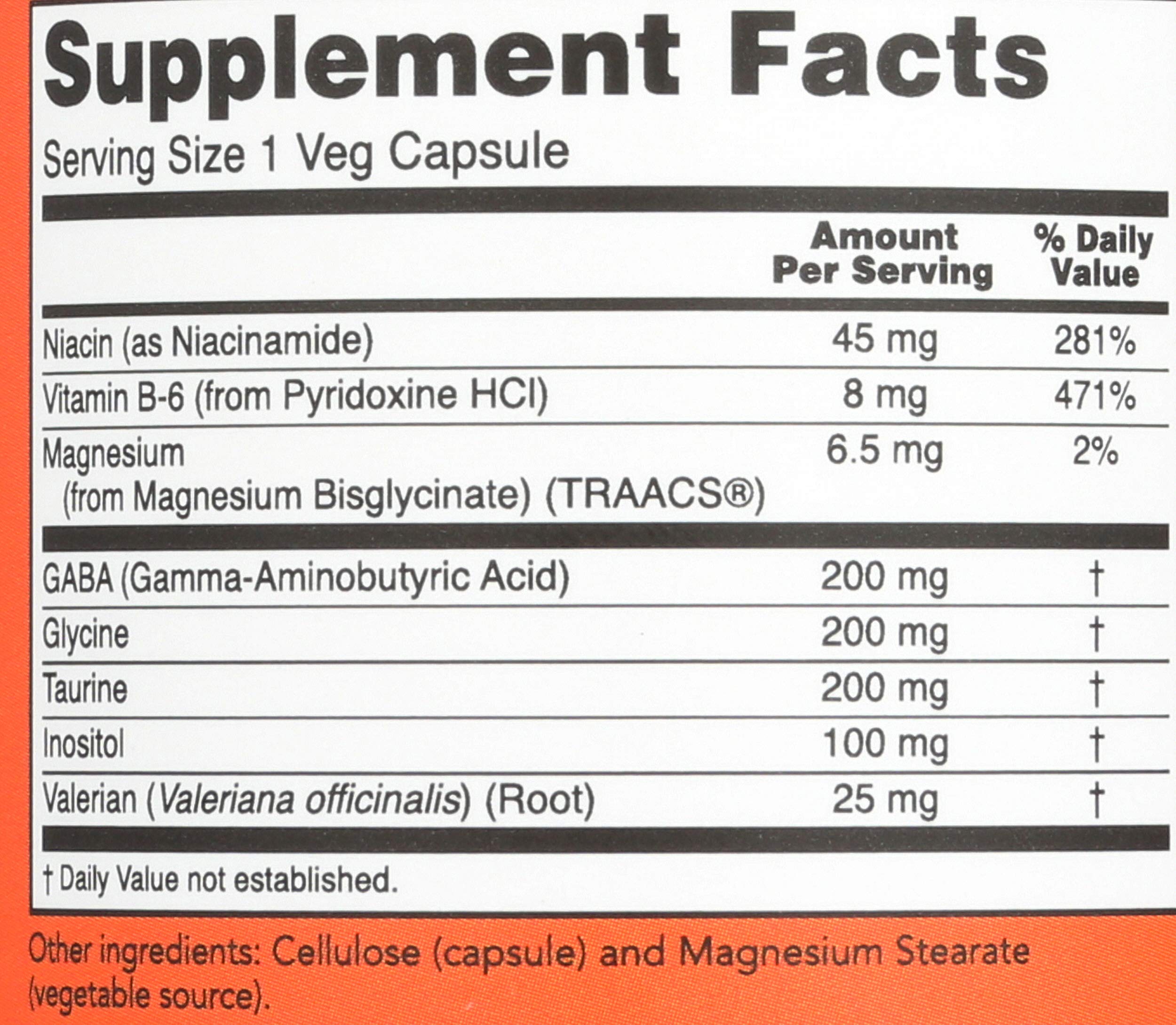 NOW Foods True Calm amino relaxer label detailing ingredients and benefits