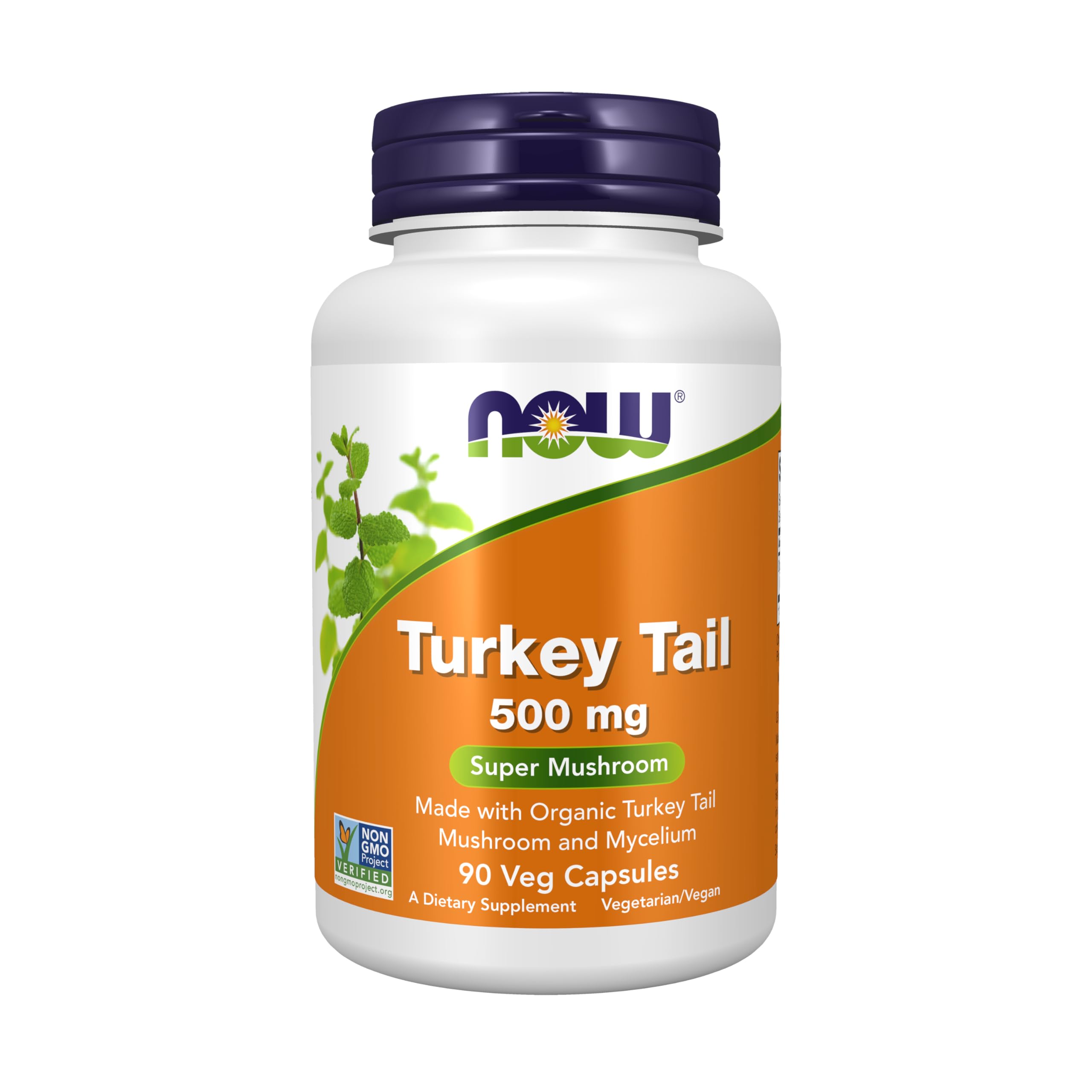 NOW Foods Turkey Tail 500 mg capsules in bottle, convenient daily supplement for wellness.