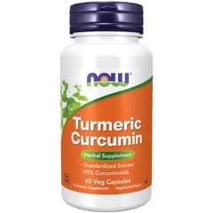 NOW Foods Turmeric Curcumin bottle with 60 vegan capsules for antioxidant support
