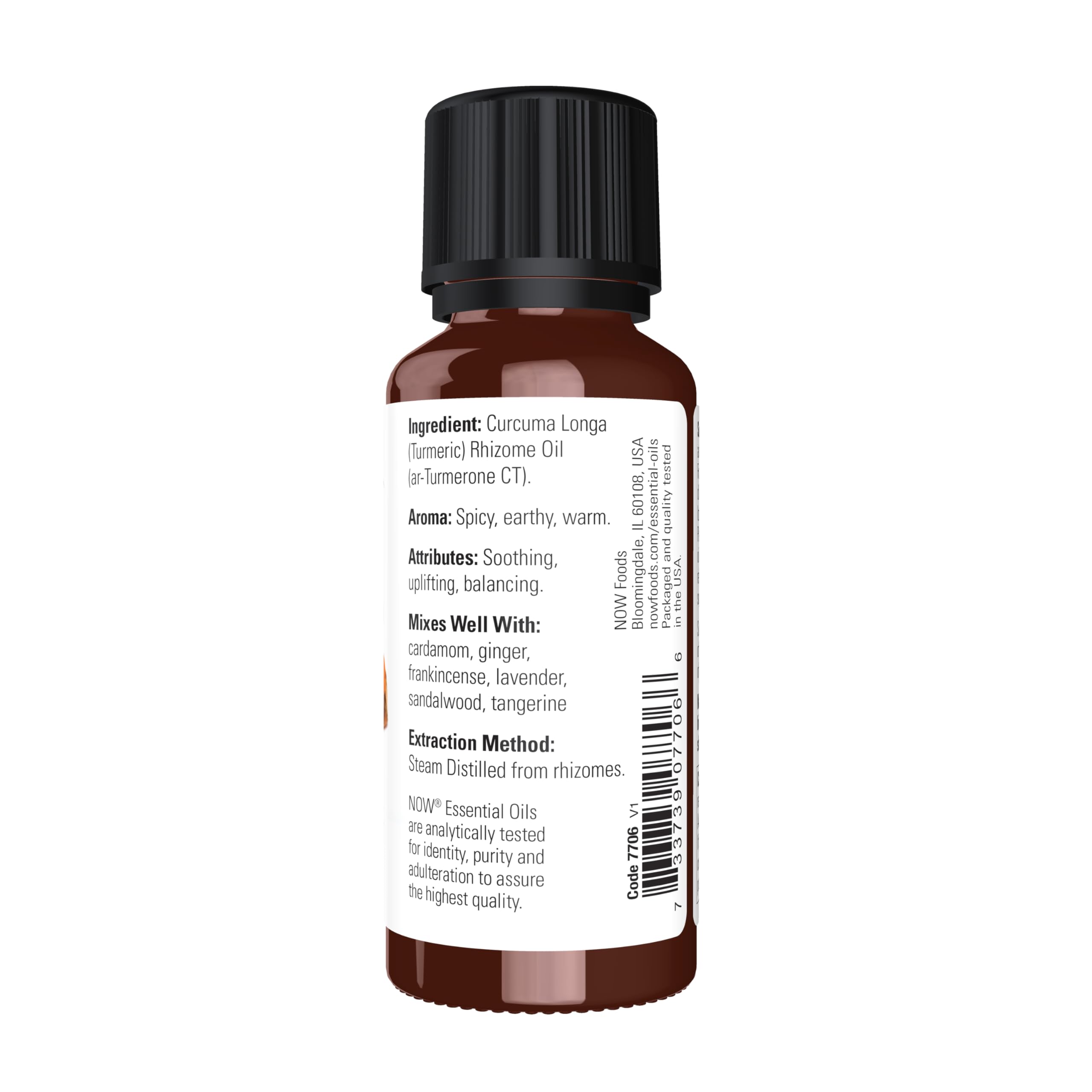 NOW Foods Turmeric Essential Oil diffuser scene showcasing warm aroma for relaxing atmosphere.