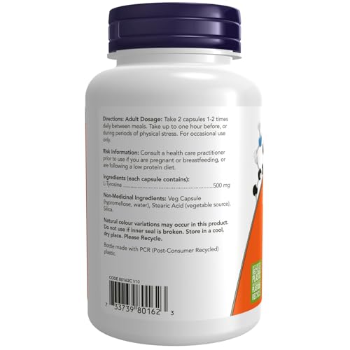 NOW Foods L-Tyrosine bottle front label shows USP quality