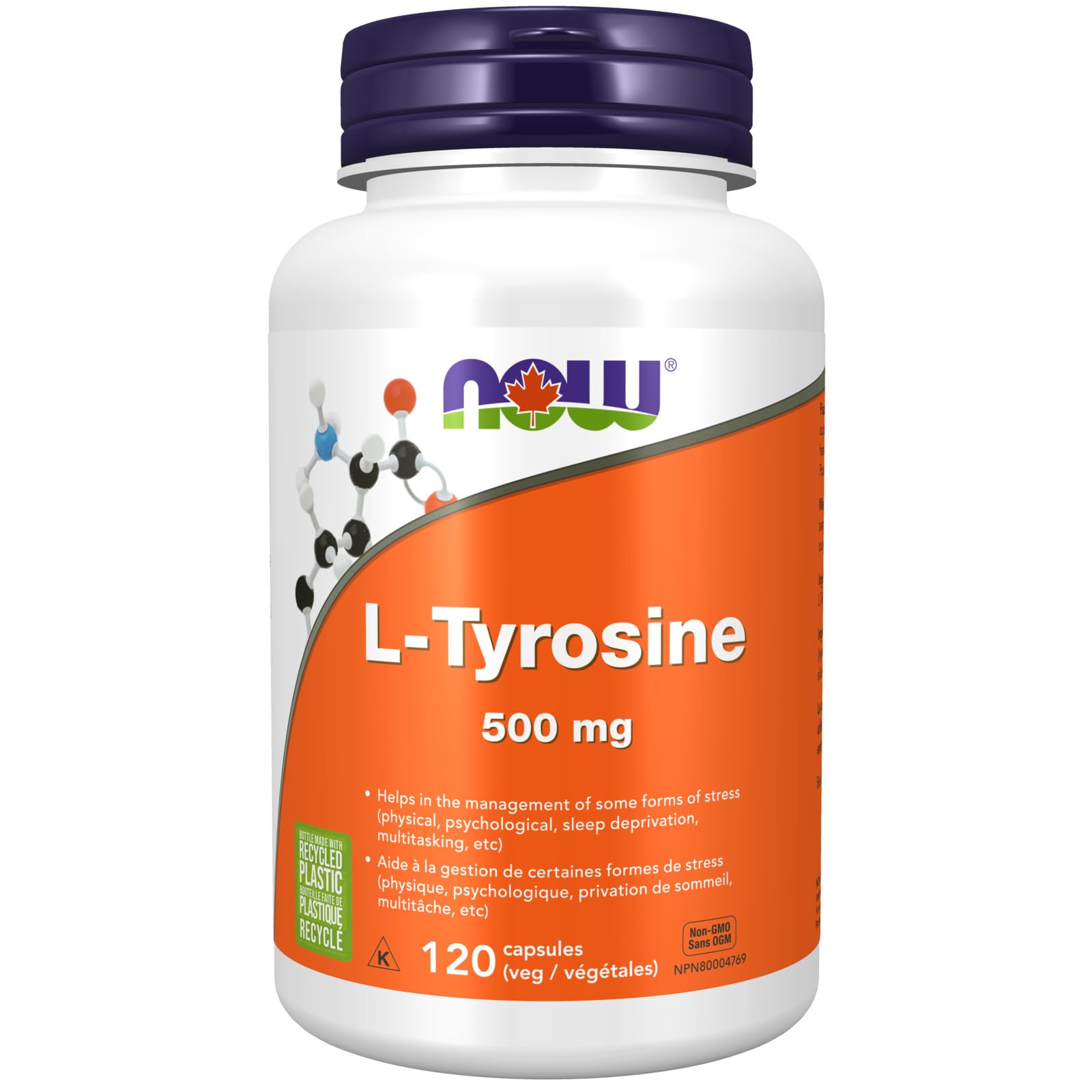 NOW Foods L-Tyrosine 500 mg capsules close-up for daily focus support