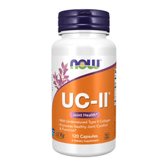 NOW Foods UC-II capsules bottle close-up highlighting joint support potential
