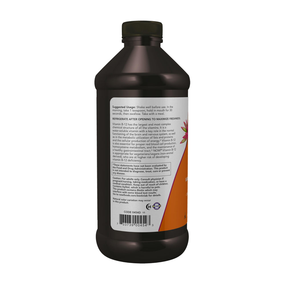 NOW Foods Ultra B-12 Liquid label highlighting B-12 and folic acid
