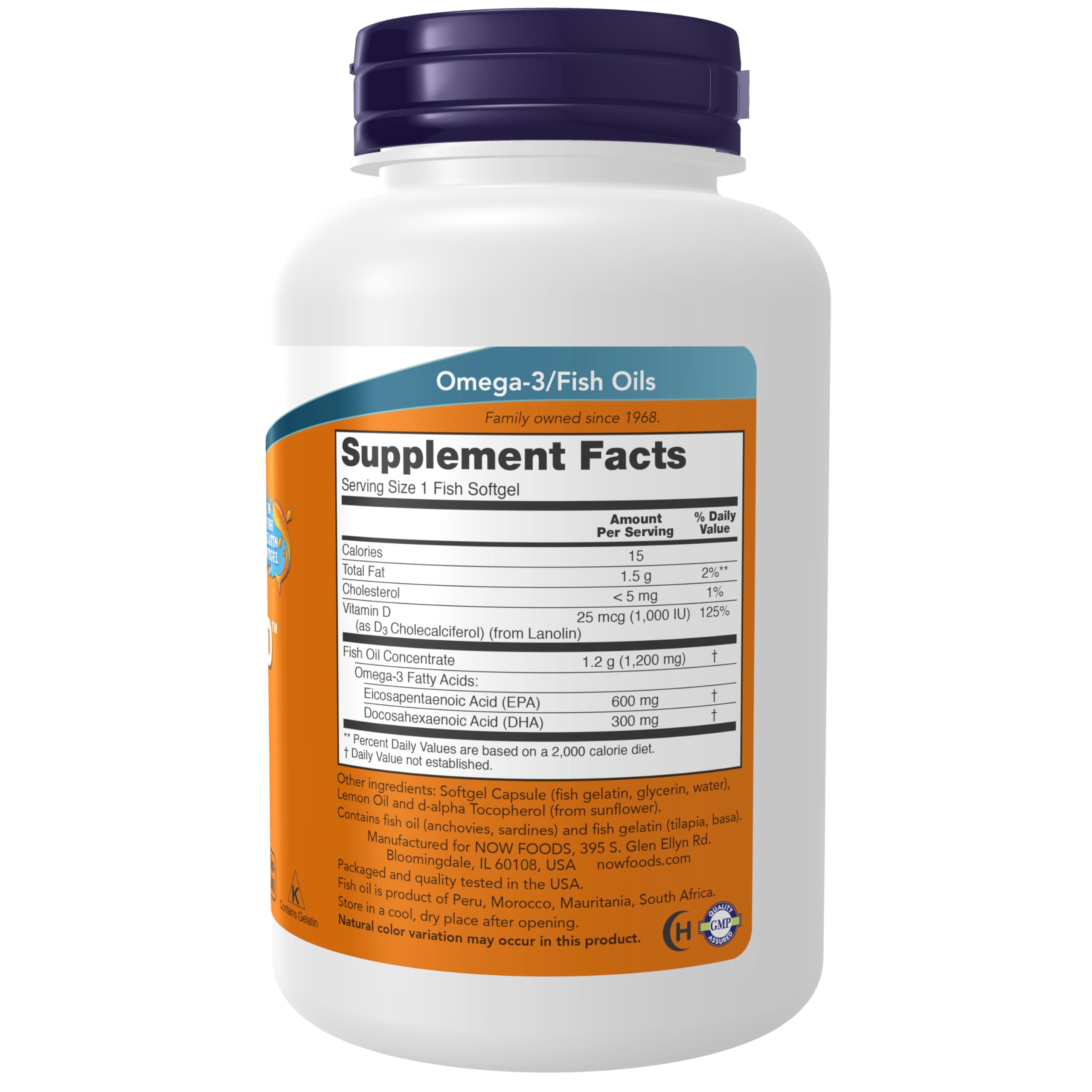 NOW Foods Ultra Omega-3-D softgels close-up, lemon flavor for easy daily intake.