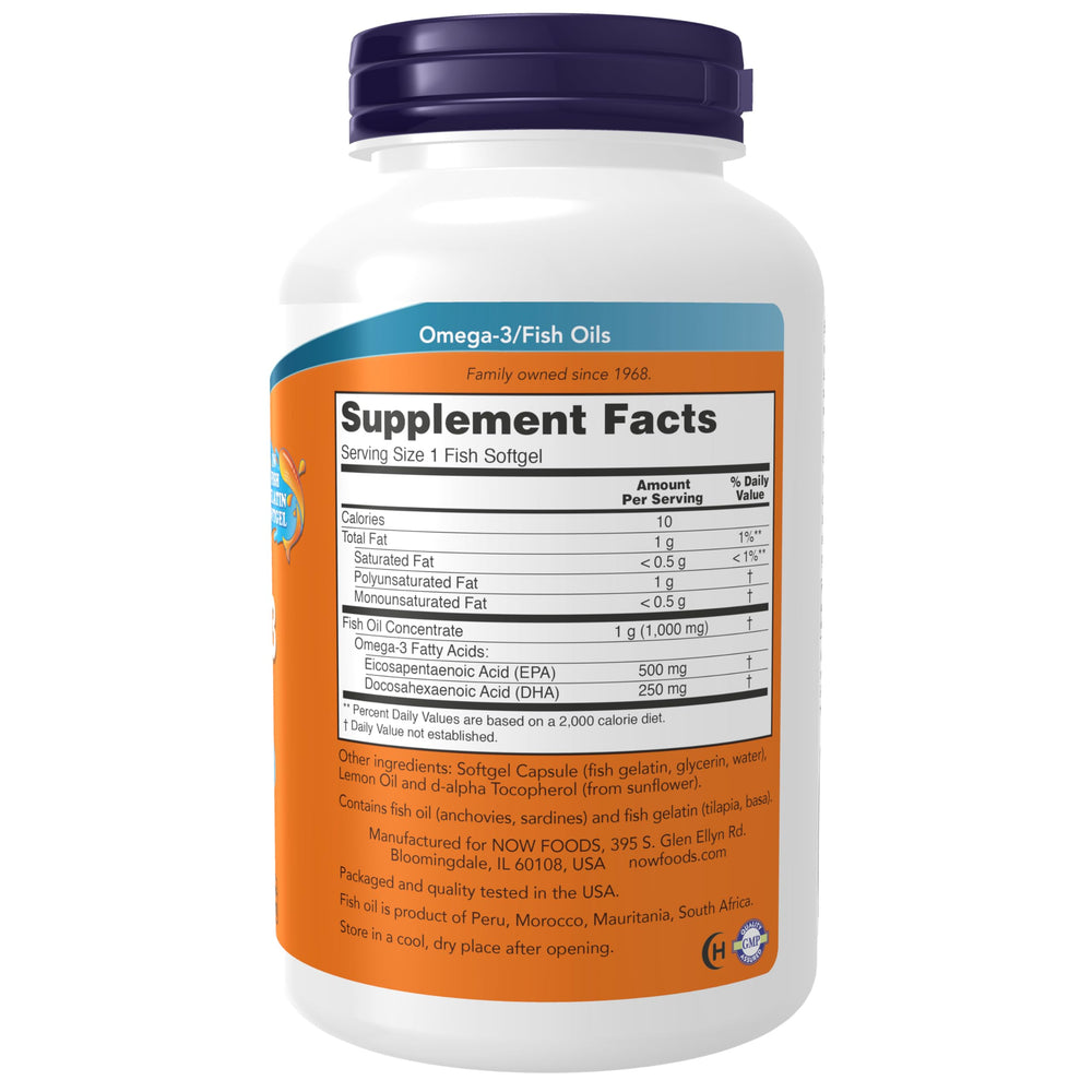 NOW Foods Ultra Omega-3 softgel closeup; easy-to-swallow daily wellness.