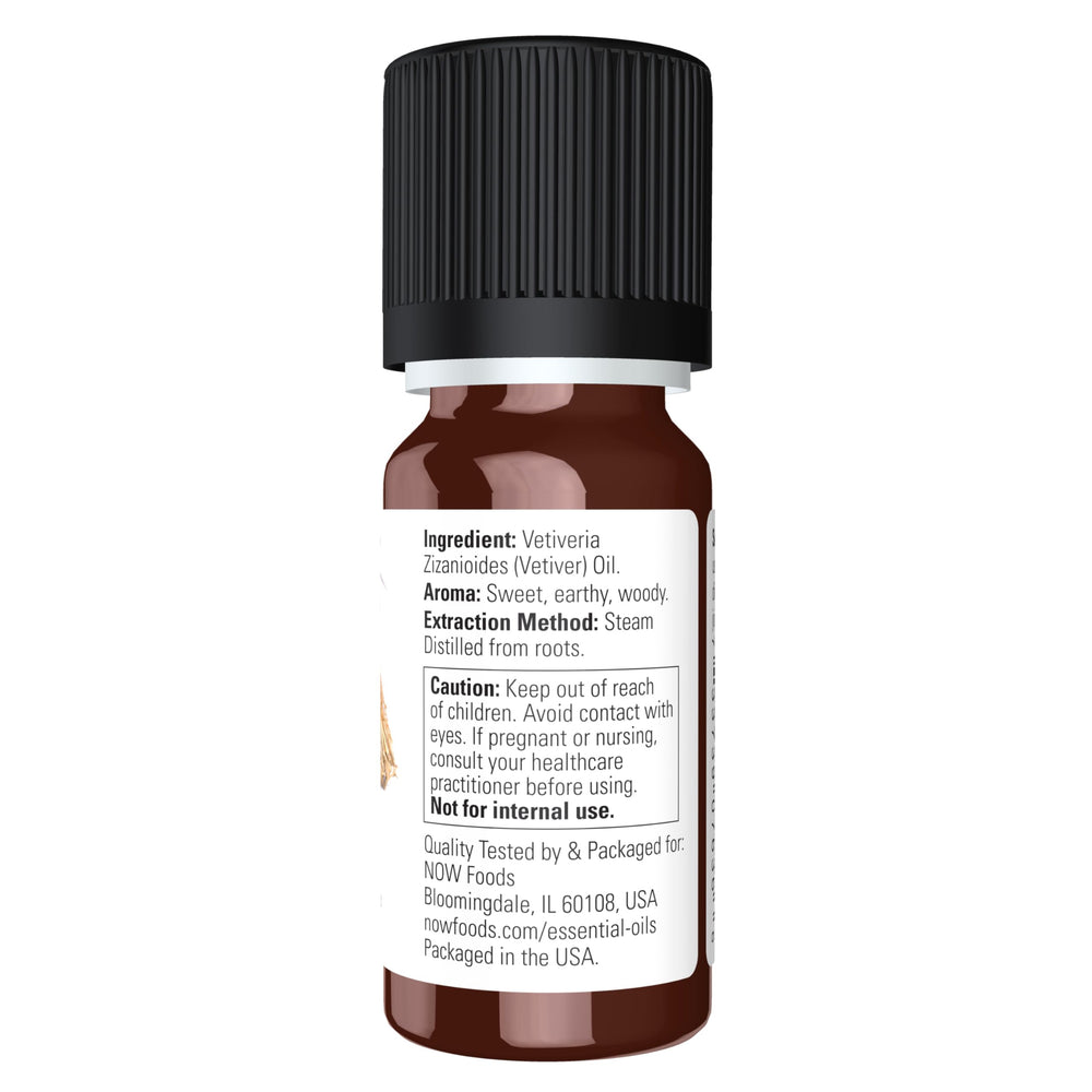 NOW Foods Vetiver oil delivers a woodsy scent ideal for diffusers and relaxation rituals.