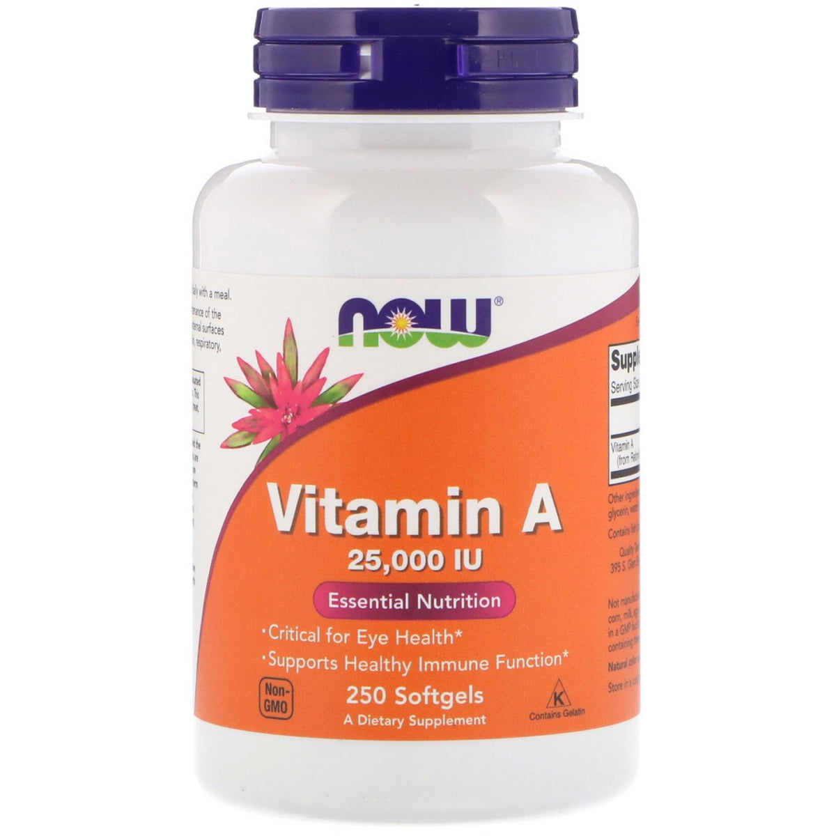 NOW Foods Vitamin A softgels bottle highlighting eye health support