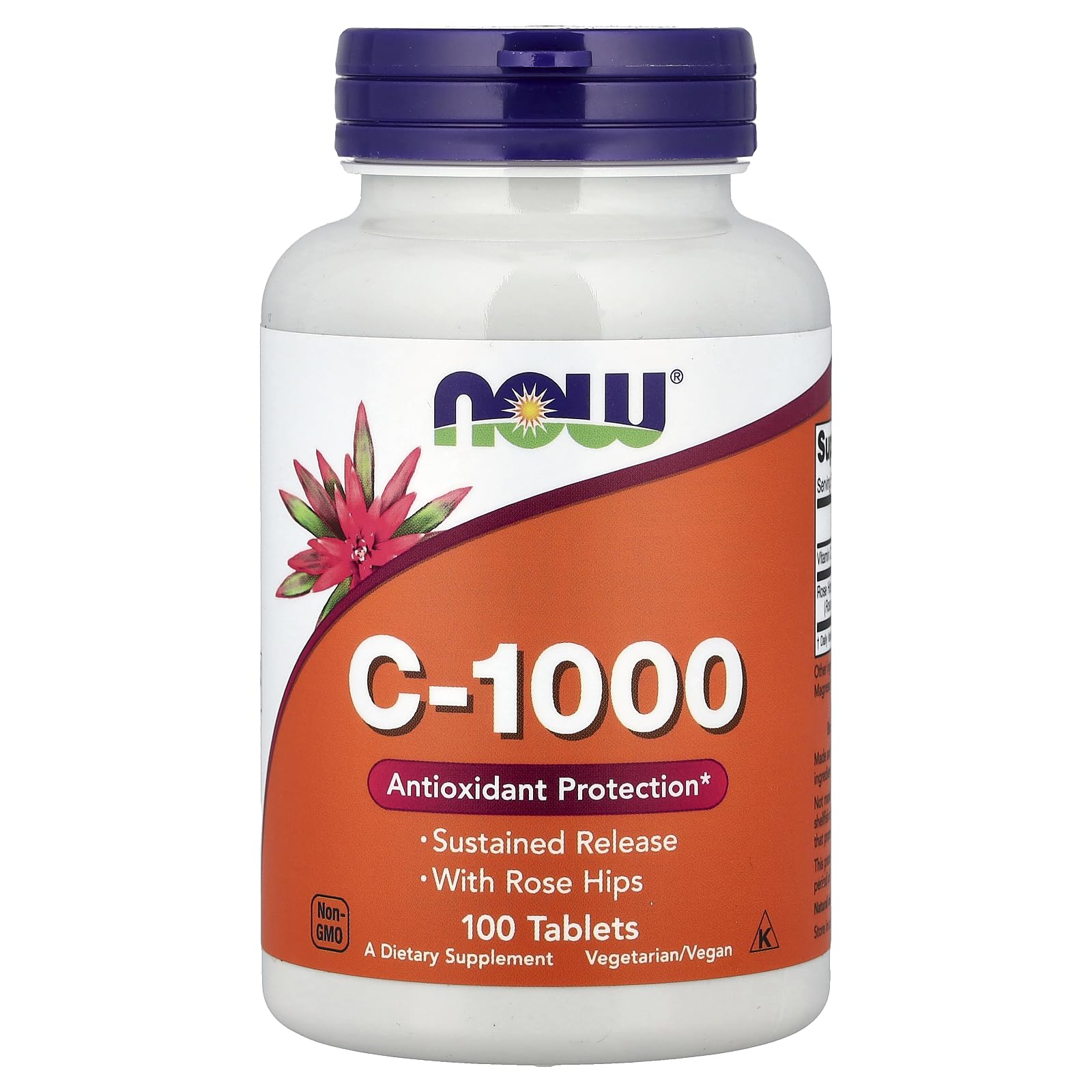 NOW Foods Vitamin C-1000 Sustained Release bottle front view highlighting daily immune support and stable vitamin delivery
