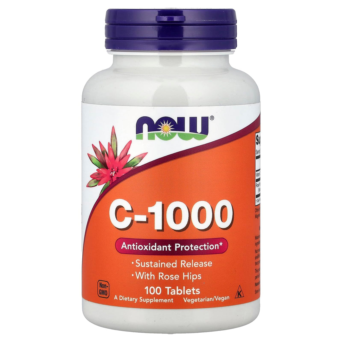 NOW Foods Vitamin C-1000 Sustained Release bottle front view highlighting daily immune support and stable vitamin delivery