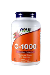 NOW Foods Vitamin C-1000 sustained release bottle with rose hips for daily immune support.