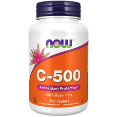 NOW Foods Vitamin C-500 with Rose Hips bottle for daily immune support