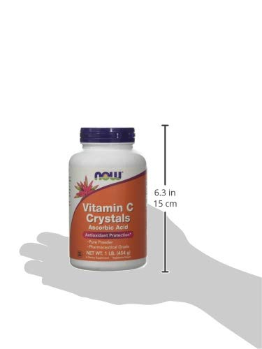 NOW Foods Vitamin C Crystals bottle pour for convenient addition to drinks.