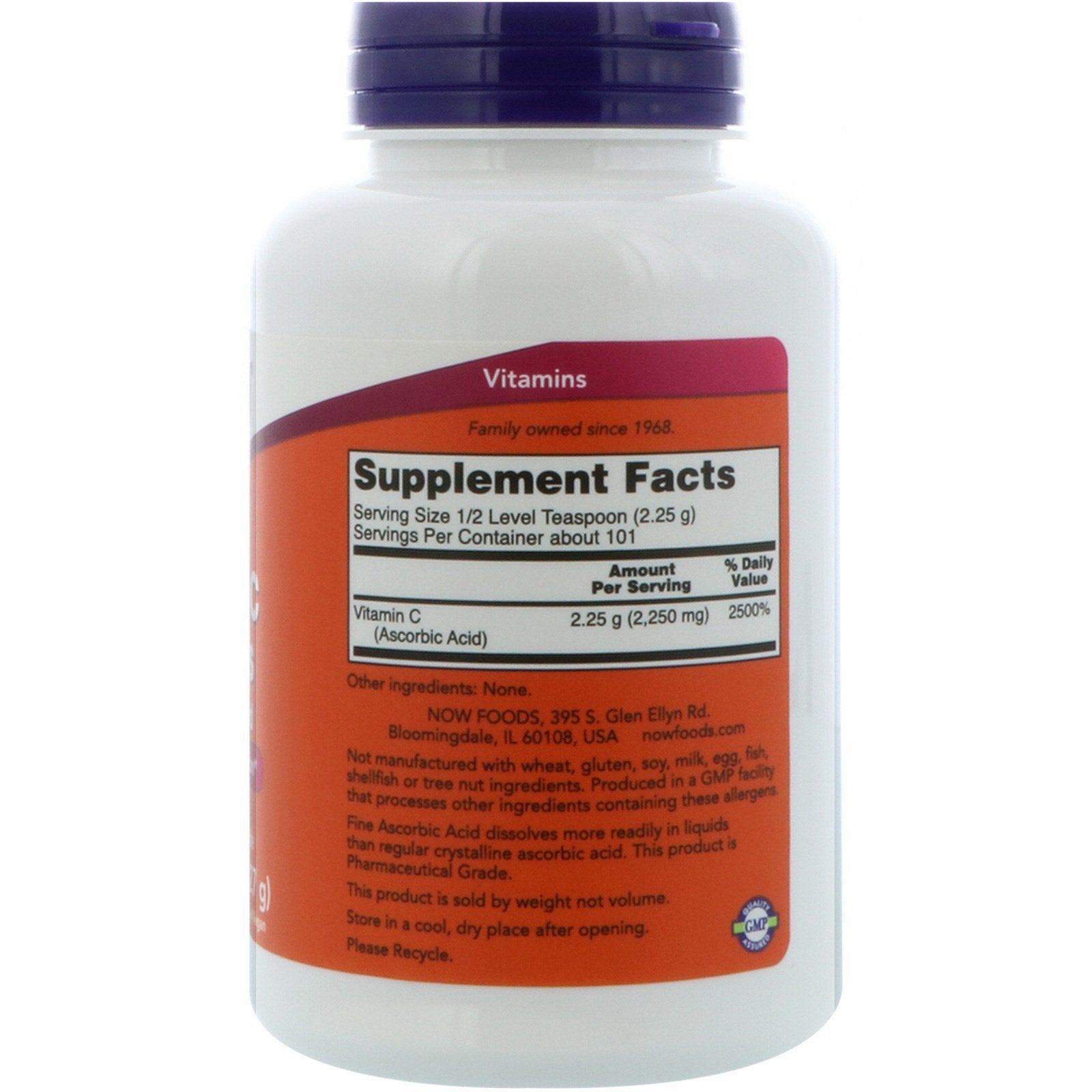 NOW Foods Vitamin C Crystals powder being scooped, convenient for drinks and recipes