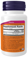 NOW Foods Vitamin D3 bottle side view illustrating halal and kosher certified standard.