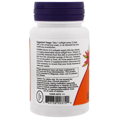 NOW Foods Vitamin D-3 softgels ready to take with a meal for absorption